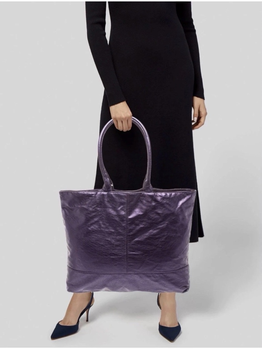 Sak’s Fifth Avenue Large Purple Shiny Metallic Leather Tote